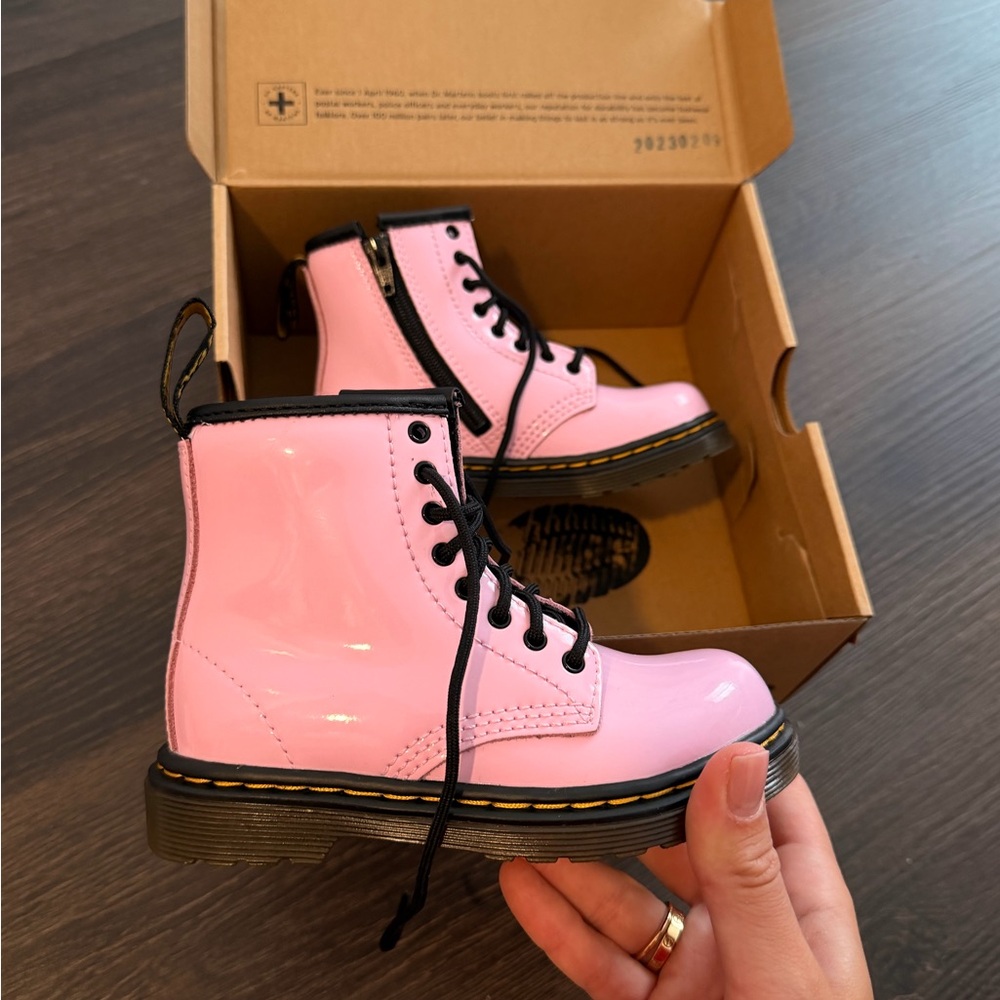 Dr. Martens Pale Pink Patent Kids 1460 T Boots